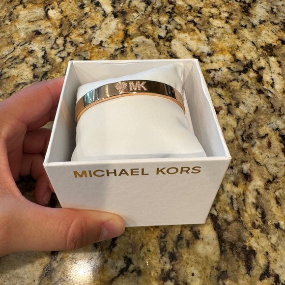 Michael Kors Logo Rose Gold Tone Cuff Women's Bracelet - Picture 2 of 6
